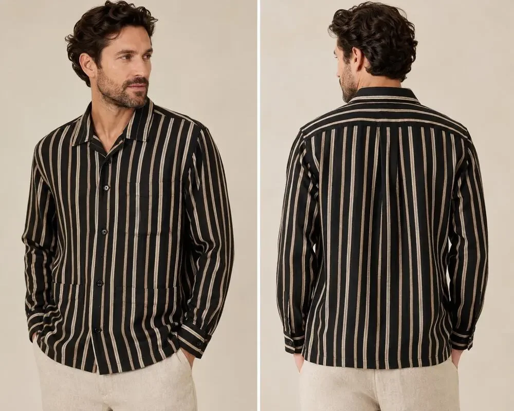 Banana Republic Men XL Carpinteria Linen Cotton Striped Utility Shirt Jacket
